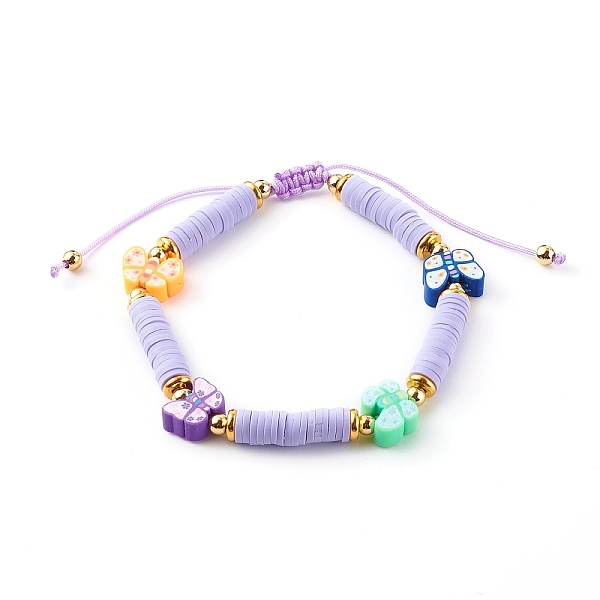

PandaHall Adjustable Nylon Thread Braided Beads Bracelets, with Polymer Clay Heishi & Butterfly Beads and Brass Beads, Golden, Colorful...
