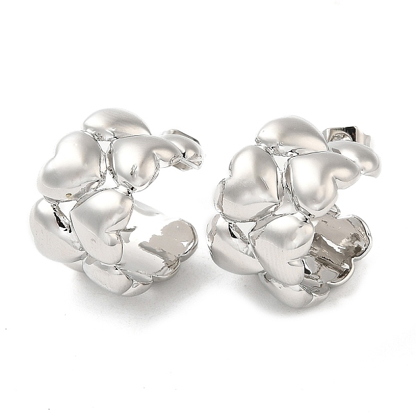 

PandaHall Brass Heart Stud Earrings, Half Hoop Earrings for Women, Platinum, 16.5x11.5mm Brass Heart