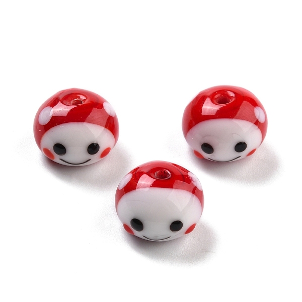 

PandaHall Handmade Lampwork Beads, Rondelle with Smile, FireBrick, 10~11x14~15x14~15mm, Hole: 1.6~1.8mm Lampwork Rondelle Red