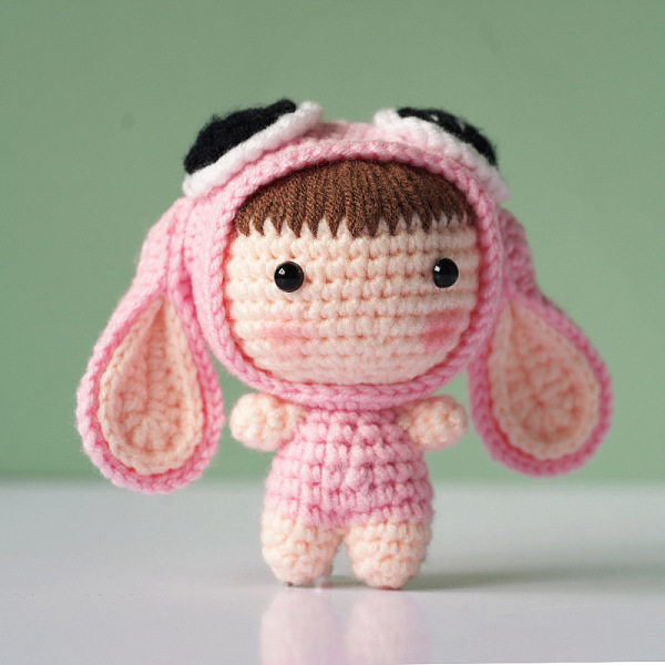 

PandaHall DIY Cartoon Doll Pendant Decoration Crochet Kit(without Instruction), Including Plastic Doll Eyes, Cotton Thread, Crochet Hook..., Pink