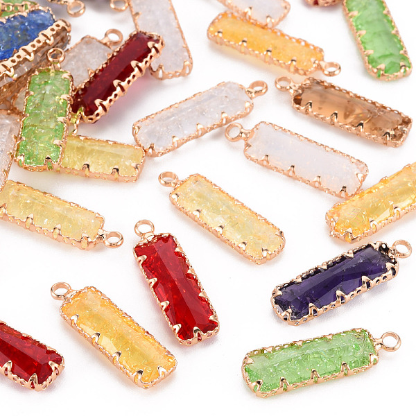 

PandaHall Crackle Glass Pendants, with Golden Tone Brass Findings, Faceted, Rectangle, Mixed Color, 26.5x8x4mm, Hole: 2mm Brass+Glass..., Multicolor