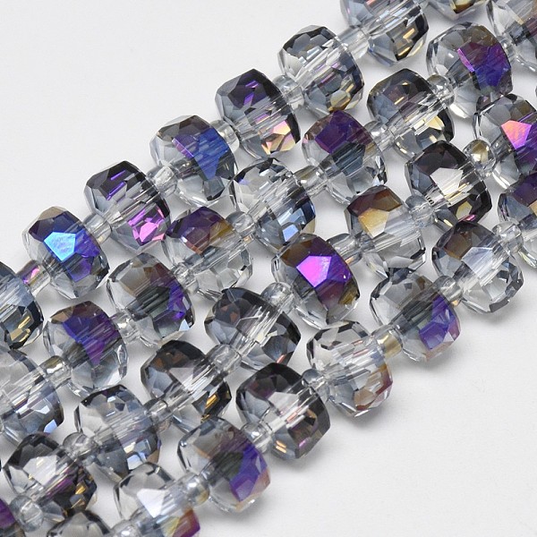 

PandaHall Electroplate Glass Beads Strands, Rainbow Plated, Faceted, Flat Round, Light Grey, 7~8x5mm, Hole: 1mm, about 80pcs/strand, 21.26..., Gray