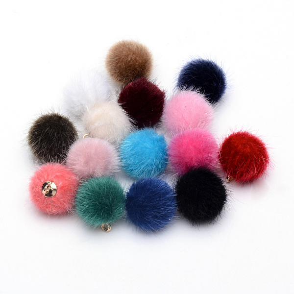 

PandaHall Faux Mink Fur Covered Charms, with Golden Tone Brass Findings, Round, Mixed Color, 12~14x10mm, Hole: 1.5mm Fibre Round Multicolor