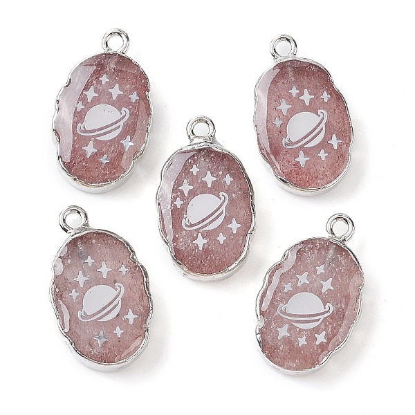 

PandaHall Natural Strawberry Quartz Oval Pendants, Platinum Plated Brass Oval Charms with Planet, 22~22.5x13~13.5x4.5mm, Hole: 1.6~1.8mm...