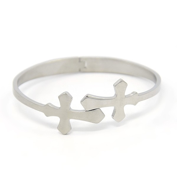 

PandaHall 304 Stainless Steel Two Cross Bangles, Stainless Steel Color, 56x53mm 304 Stainless Steel