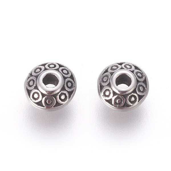 

PandaHall 304 Stainless Steel Spacer Beads, Flat Round, Antique Silver, 6.5x3.5mm, Hole: 1.8mm 304 Stainless Steel Flat Round