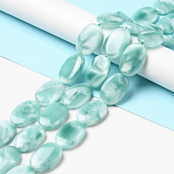 

PandaHall Natural Glass Beads Strands, Grade A, Egg, Aqua Blue, 30x20~20.5x6.5~8mm, Hole: 1.2mm, about 13pcs/strand, 15.5~15.7''..., Cyan
