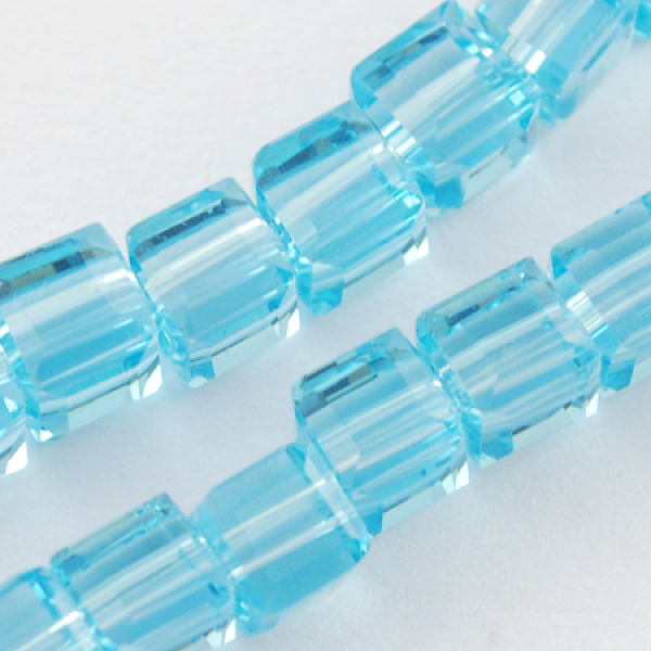 

PandaHall Glass Bead Strands, Faceted, Cube, Light Sky Blue, 7~8x7~8x7~8mm, Hole: 1mm, about 72pcs/strand, 21.6 inch Glass Cube Blue