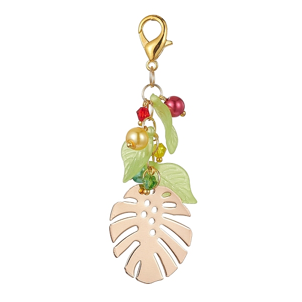 

PandaHall Iron Monstera Leaf Pendant Decoration, with Glass Leaf and Alloy Clasp, Golden, 75mm Iron Leaf
