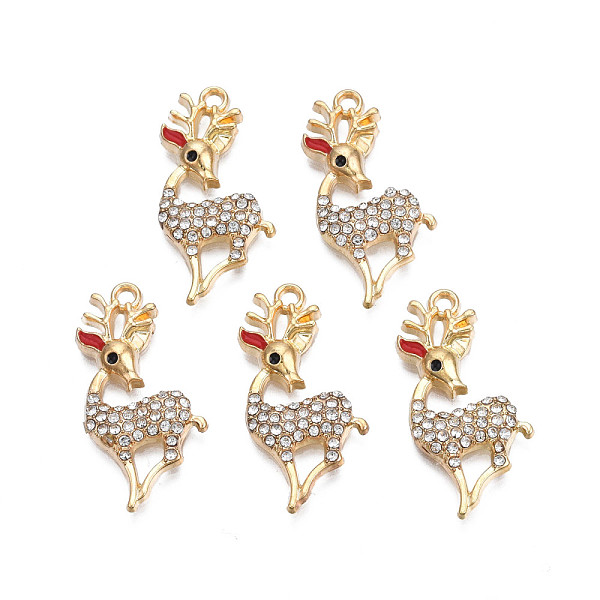 

PandaHall Rack Plating Alloy Enamel Pendants, with Crystal Rhinestone, Cadmium Free & Nickel Free & Lead Free, Light Gold, Christmas..., Red