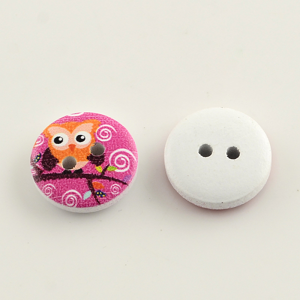 

PandaHall 2-Hole Owl Pattern Printed Wooden Buttons, Flat Round, Mixed Color, 15x4mm, Hole: 2mm Wood Flat Round Multicolor