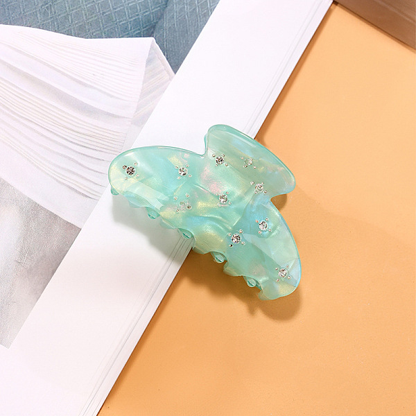 

PandaHall Acrylic Claw Hair Clips, with Rhinestone, Hair Accessorues for Girls, Aquamarine, 40x71x24mm Acrylic Green