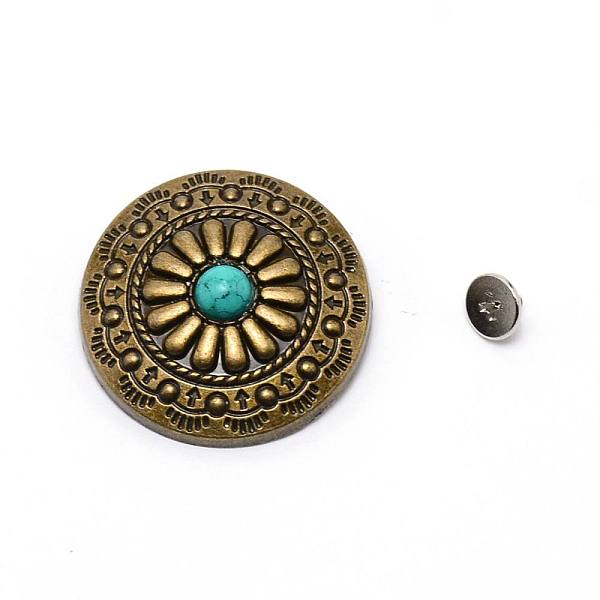 

PandaHall 1-Hole Alloy & Turquoise Buttons, Flat Round with Chrysanthemum Pattern, for DIY Luggage and Hardware Accessaries, Dark Turquoise...
