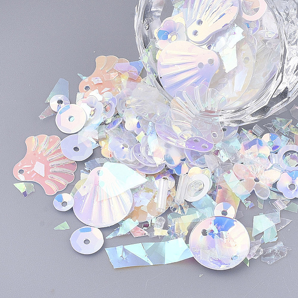 

PandaHall Ornament Accessories, PVC Plastic Paillette/Sequins Beads, Mixed Shapes, Light Blue, 4~40x2.5~16x0.3~1.5mm, Hole: 1~1.6mm PVC...