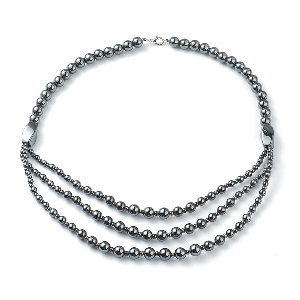 

PandaHall Non-Magnetic Synthetic Hematite Beades 3 Layer Necklaces, with Alloy Lobster Claw Clasps, Round & Twistd, Black, 20.27 inch...