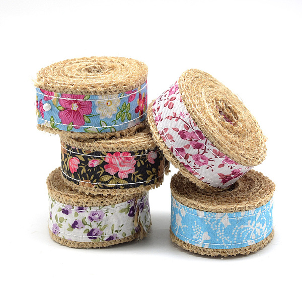 

PandaHall Burlap Ribbon, Hessian Ribbon, Jute Ribbon, with Prined Polyester Ribbon, for Jewelry Making, Mixed Color, 1-1/8 inch(28mm), about..., Multicolor
