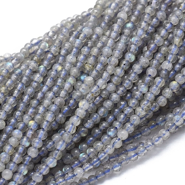 PandaHall Natural Labradorite Beads Strands, Round, 2mm, Hole: 0.5mm, about 195pcs/strand, 15.35 inch(39cm) Labradorite Round