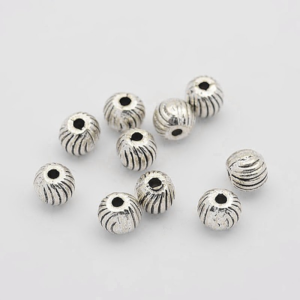 Tibetan Style Alloy Corrugate Round Spacer Beads