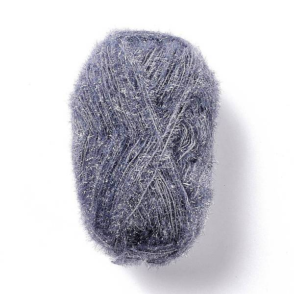 PandaHall Polyester Crochet Yarn, Sparkling Scrubby Yarn, for Dish Scrubbies, Dishcloth, Decorating Crafts Knitting, Gray, 10~13x0.5mm...