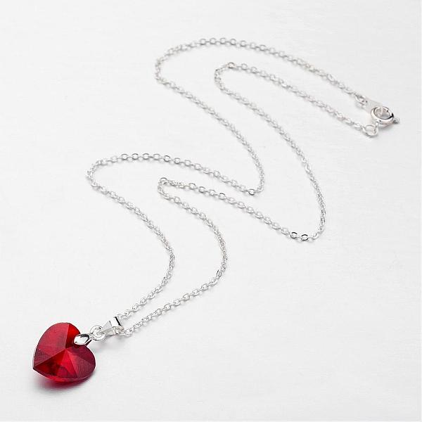 

PandaHall Glass Pendants Necklaces, with Brass Chains, Faceted Heart, Silver Color Plated, Red, 17.7 inch Glass Red