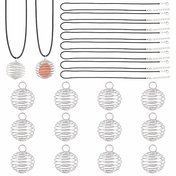 

PandaHall SUNNYCLUE 50Pcs Spiral Cage Pendants Necklace Making Kit Including 40Pcs Wire Cage Stone Holder 10Pcs Cotton Cord Necklace for..., Black