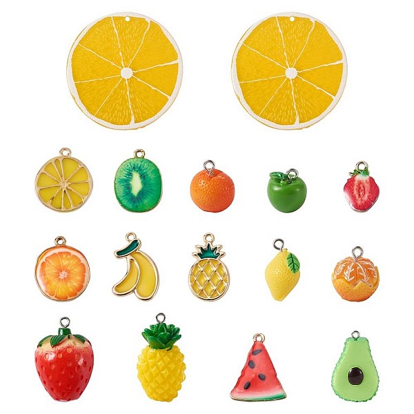 

PandaHall Alloy Enamel Pendants, with Resin Pendants, Mixed Color, 30pcs/box Alloy+Enamel Fruit Multicolor