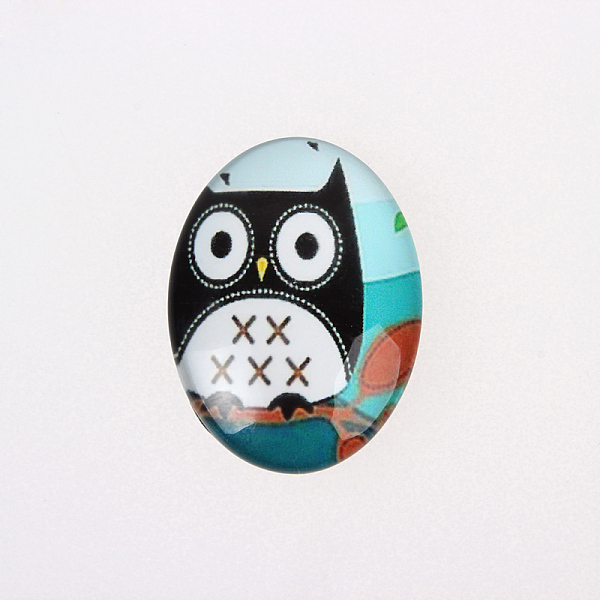 

PandaHall Cartoon Owl Printed Glass Oval Cabochons, Colorful, 40x30x7~9mm Glass Oval