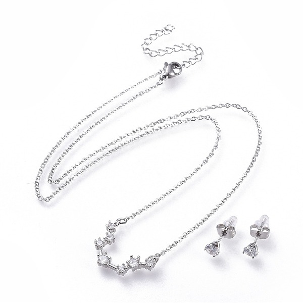 

PandaHall 304 Stainless Steel Jewelry Sets, Brass Micro Pave Cubic Zirconia Pendant Necklaces and 304 Stainless Steel Stud Earrings, with..., Clear