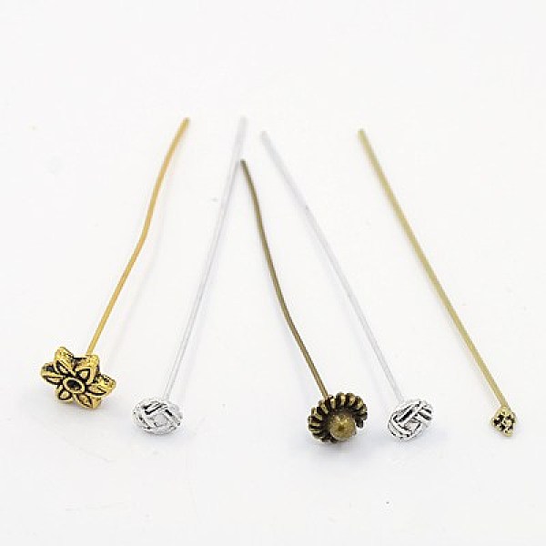 

PandaHall Alloy Pins, Mixed Style, Mixed Color, 53~58mm, Pin Head: 3.5~6x3.5~6mm, Pin: 1mm Alloy