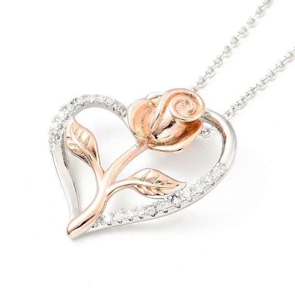 

PandaHall Clear Cubic Zirconia Heart with Rose Pendant Necklace, Two Tone Brass Jewelry for Women, Platinum & Rose Gold, Pedants...