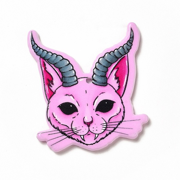 

PandaHall Halloween Printed Acrylic Pendants, Cat Pattern, 39.5x34.5x2.5mm, Hole: 1.8mm Acrylic Cat Shape Pink