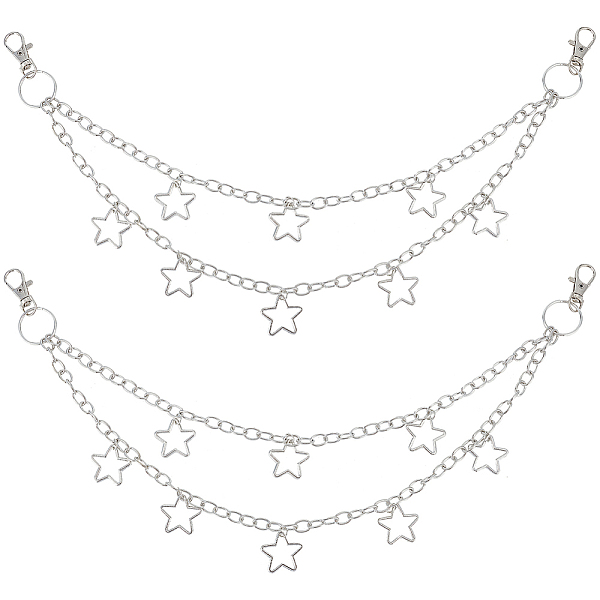

PandaHall Alloy & Iron Double Layer Chains for Jeans Pants, Hollow Out Star Charms Wallet Keychains, Punk Chain Belts Hipster Accessories...