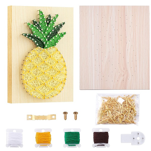 

PandaHall Pineapple Winding Drawing Sets, Including Wood Board, Iron Nails & Hook accessories & Screws, Polyester Thread, Plastic Traceless...