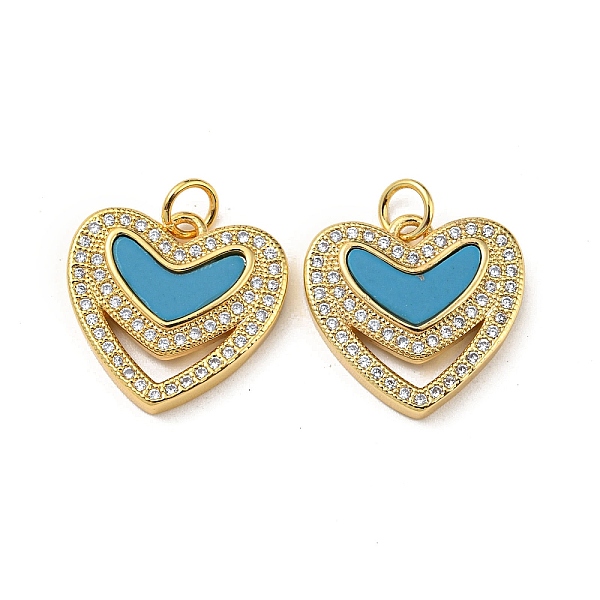 

PandaHall Brass Micro Pave Cubic Zirconia with Synthetic Turquoise Pendants, with Jump Rings, Real 18K Gold Plated, Heart, 16x17x3mm, Hole..., Clear