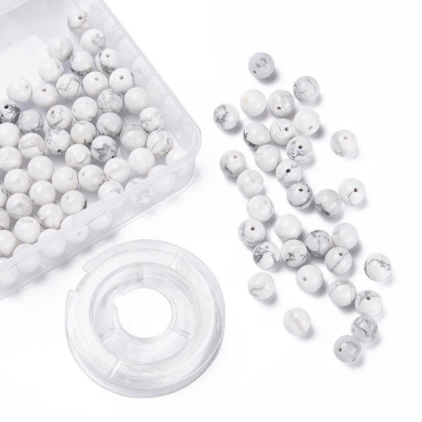 

PandaHall 100Pcs 8mm Natural Howlite Round Beads, with 10m Elastic Crystal Thread, for DIY Stretch Bracelets Making Kits, 8mm, Hole: 1mm...