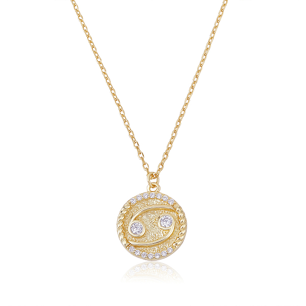 

PandaHall 925 Sterling Silver 12 Constellation Necklace Gold Horoscope Zodiac Sign Necklace Round Astrology Pendant Necklace with Zircons..., Clear