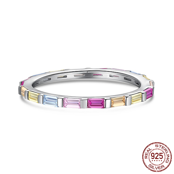

PandaHall Rhodium Plated Sterling Silver Finger Rings, with Colorful Rectangle Cubic Zirconia, with S925 Stamp, Platinum, US Size 7(17.3mm)...