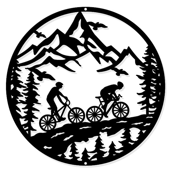 

PandaHall Iron Wall Art Decorations, for Front Porch, Living Room, Kitchen, Matte Style, Riding, 300x300x1mm, Hole: 5mm Iron Sports