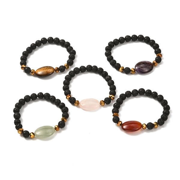 

PandaHall Natural Lava Rock & Oval Mixed Stone Beads Stretch Bracelet, Essential Oil Anxiety Aromatherapy Jewelry Gift, Inner Diameter...