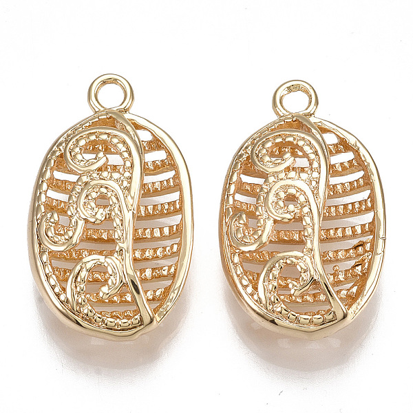 

PandaHall Brass Pendants, Hollow, Oval, Nickel Free, Real 18K Gold Plated, 25x15x7.5mm, Hole: 2mm Brass Oval