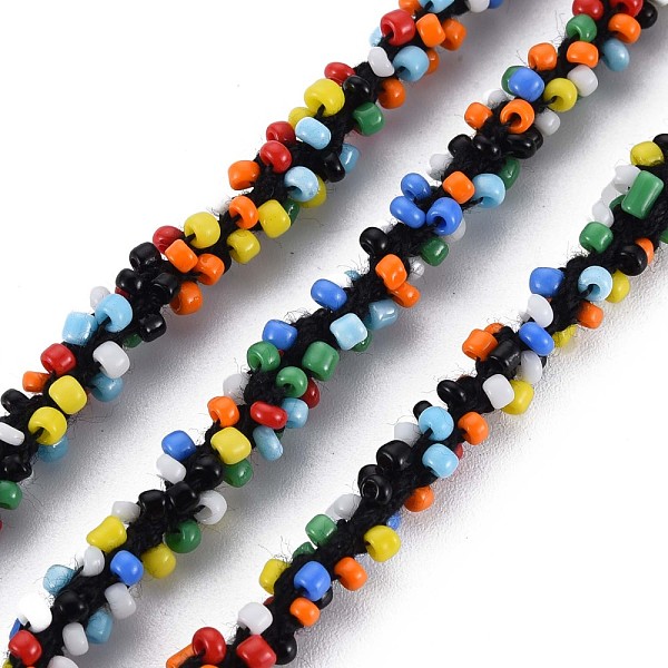 

PandaHall Polyester Cord, with Glass Seed Beads, Colorful, 1/4 inch(5~6mm) Seed Beads