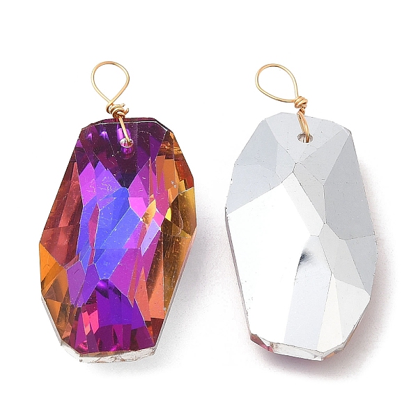 

PandaHall Glass Pendants, with Golden Brass Loops, Faceted, Polygon Charms, Colorful, 37~38x17.5~18x9.5mm, Hole: 4mm Brass+Glass Polygon..., Multicolor