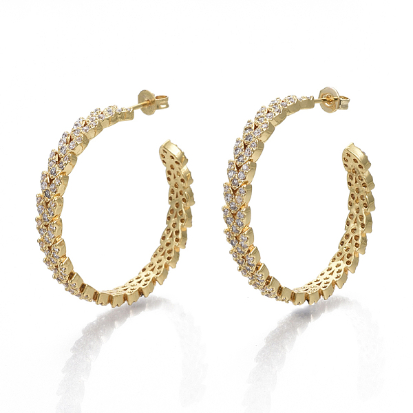 

PandaHall Brass Micro Pave Clear Cubic Zirconia Stud Earrings, Half Hoop Earrings, with Earring Backs, Nickel Free, Leaf, Real 18K Gold...