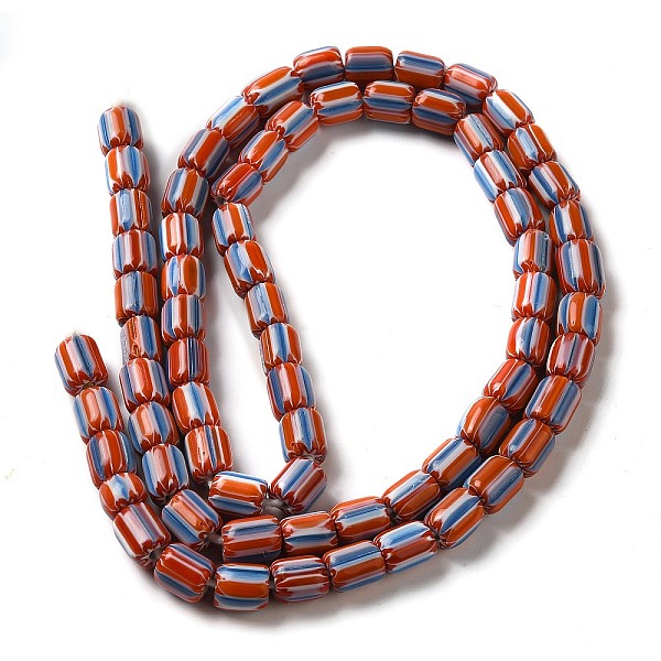 

PandaHall Handmade Nepalese Lampwork Beads, Chevron Beads, Column, Coral, 6~11x7~8mm, Hole: 1.8mm, about 62~72pcs/strand, 25.59~25.98''..., Red