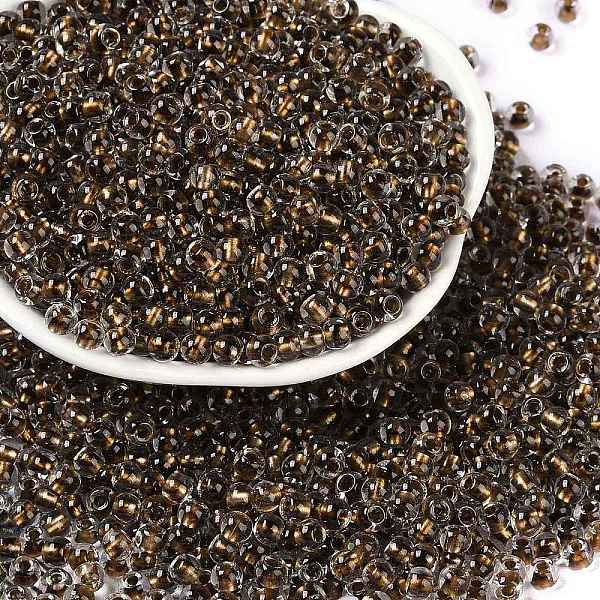 

PandaHall Transparent Inside Colours Glass Seed Beads, Round Hole, Round, Camel, 4x3mm, Hole: 1.4mm, about 6428pcs/pound Glass Brown