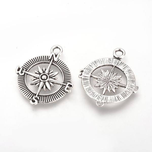 

PandaHall Tibetan Style Alloy Pendants, Cadmium Free & Lead Free, Compass, Antique Silver, 29.5x25x3mm, Hole: 3mm, about 370pcs/1000g Alloy...