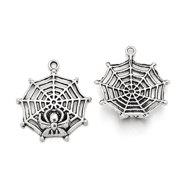 

PandaHall Tibetan Style Alloy Spider & Web Pendants, Cadmium Free & Lead Free, Antique Silver, 30x27x6mm, Hole: 2mm Alloy Spider
