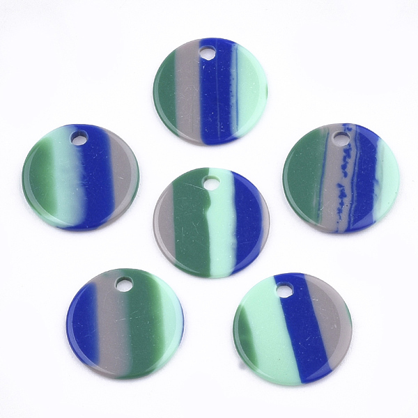 

PandaHall Resin Pendants, Flat Round, Stripe Pattern, Green, 15x1~1.5mm, Hole: 1.8mm Resin Flat Round Green