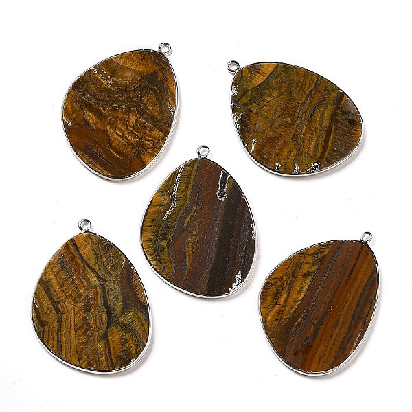 

PandaHall Natural Tiger Eye Pendants, Rack Plating Brass Egg Charms, Golden, 41.5~43x30.5~31x2.4mm, Hole: 1.3~2mm Tiger Eye Egg