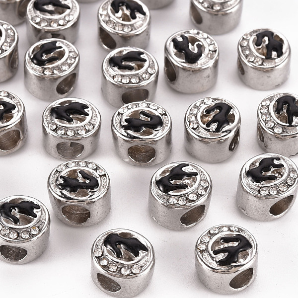 

PandaHall Alloy Enamel European Beads, with Crystal Rhinestone, Large Hole Beads, Cadmium Free & Lead Free, Platinum, Flat Round, Black...